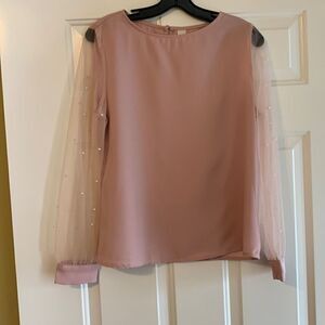 Size medium pink blush sheer sleeves blouse with pearl detail
